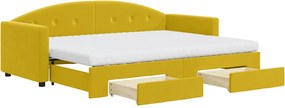 vidaXL Pat de zi cu extensie și sertare, galben, 80x200 cm, catifea