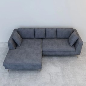 COLTAR CATIFEA LUX CONCEPT, 240X160X69 CM, CULOARE GRI INCHIS, MONTAJ DREAPTA, SEZUT SPUMA, CADRU LEMN, PICIOARE INOX, PERNE INCLUSE