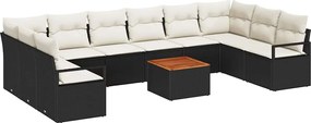 vidaXL Set de canapele pentru grădină cu pernă 11 pcs Negru poliratan