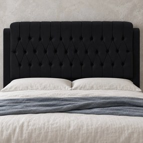 Pat tapițat din catifea Aveline 180×200 cm, negru, cu ladă de depozitare