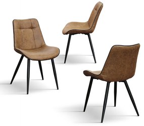 SET 4 Scaune Industry, piele ecologica ,structura metalica - MARO CAMEL