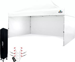 Cort de grădină 3x4,5m Oțel | Foișor pliabil rapid pentru evenimente și petreceri - cu 3 pereți - Alb