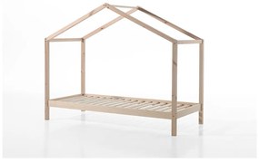 Pat pentru copii în culoare naturală de tip casă din lemn masiv de pin 90x200 cm DALLAS – Vipack