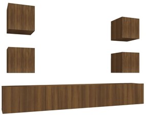 Set dulapuri TV, 6 piese, stejar maro, lemn prelucrat