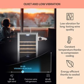 Klarstein Vinamour 54D, răcitor de vinuri, 2 zone, 148 l, 54 sticle, față din oțel inoxidabil