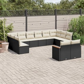 vidaXL Set canapele de grădină, 12 piese, cu perne, negru, poliratan