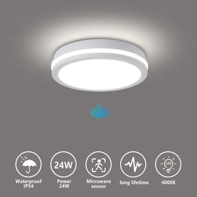 Brilagi - Lampă LED de exterior BENE cu senzor, 24 W, 230 V, Ø 26 cm, alb, IP54