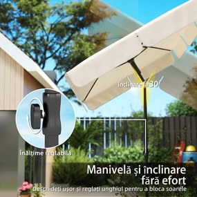 Outsunny Umbrelă dreptunghiulară de exterior cu manivelă, înclinare reglabilă, bej | Aosom Romania