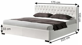 Pat tapitat cu lada depozitare si somiera rabatabila , piele eco alba ,Bortis Impex 160x200 cm -loc saltea