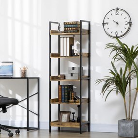 Biblioteca in stil industrial cu 5 rafturi, dulap de biblioteca din lemn si metal pentru casa si biroU HOMCOM | Aosom RO