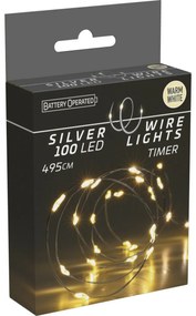 Sârmă luminoasă cu temporizator Silverlights 100 LED, albă caldă, 495 cm