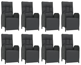 Set mobilier de grădină cu perne, 9 piese, negru, poliratan