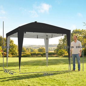 Outsunny Gazebo 3x3 m Pliabil Pop Up cu Înălțime Reglabilă, UV50+, Gazebo de Grădină cu Lumină Centrală și USB, Telecomandă, Geantă de Transport, pentru Exterior, Camping, Petreceri, Negru | Aosom Romania
