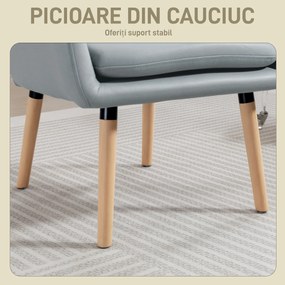 Scaun Decorativ Modern HOMCOM, Fotoliu Tapitat cu Leathaire cu Dublu Strat de Umplutură, Cadru de Oțel și Picioare de Lemn de Cauciuc pentru Sufragerie, Dormitor, Gri | Aosom Romania