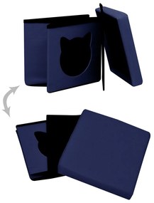 Taburet depozitare pliabil, albastru cu model pisica, tesatura 1, Albastru