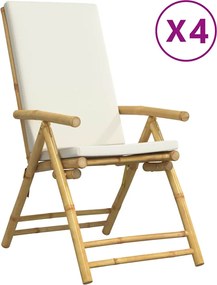 vidaXL Scaune pliabile/rabatabile, 4 buc., cu perne alb crem, bambus