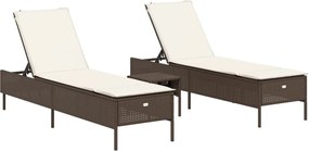 vidaXL Set de șezlonguri, 3 piese, cu pernă, poliratan maro