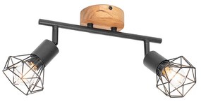 Spotlight negru cu lemn rotativ și înclinabil 2 lumini - Mosh