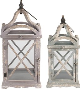 Set 2 felinare gri din lemn, aspect vintage, 73/56 cm
