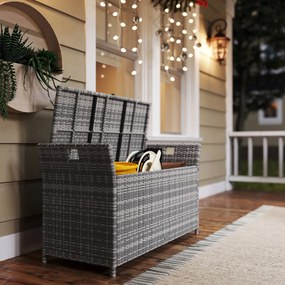 Outsunny Bancă cutie de depozitare exterioară din rășină țesută 250L cu pernă detașabilă, pentru grădină, balcon, crem | Aosom Romania