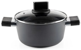 Cratiță Luigi Ferrero Regina FR-2040 20x10 cm, 2,5 l, Acoperire antiaderentă cu efect de marmură, Capac din sticlă cu orificiu pentru abur, Negru