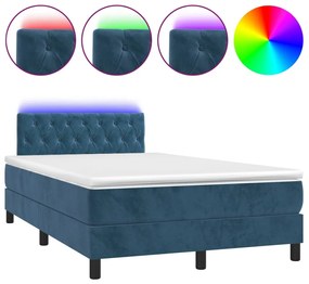 3270175 vidaXL Pat box spring cu saltea/LED albastru închis 120x190cm catifea