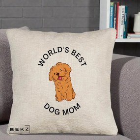 Cadou pentru Iubitorii de Caini - Perna Personalizata World's Best Dog Mom, 40x40 cm, Bej Canapea, Husa Detasabila, Perna Inclusa, BEKZ®
