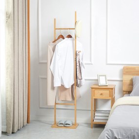 HOMCOM Cuier pe picior suport pentru haine, Vestiar din lemn cu 3 bare și 2 cârlige | Aosom Romania