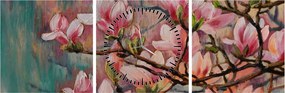 Tablou - Pictură în ulei, Sakura în floare (cu ceas) (90x30 cm)