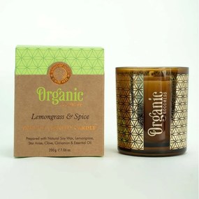 Lumânare aromată organică Lemongrass &amp; Spice200 g în sticlă cu folie aurie