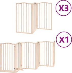 vidaXL Poartă de câini pliabilă cu ușă, 15 panouri, 750 cm, lemn plop