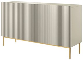 Comodă cu trei uși fațadă canelată Nicole 150 cm - cașmir / picioare aurii