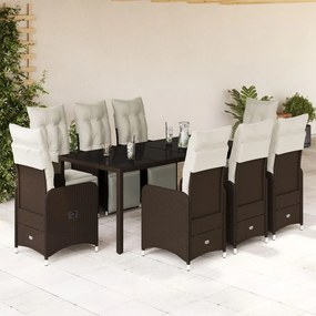 3277192 vidaXL Set bistro de grădină cu perne, 9 piese, maro, poliratan