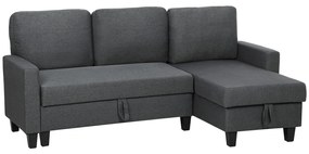 HOMCOM Canapea Extensibilă cu 3 Locuri cu Șezlong și Spațiu de Depozitare, 197x129x85 cm, Gri Închis | Aosom Romania