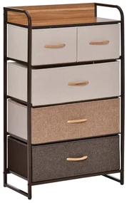 Comoda cu 5 sertare pliante din material textil si raft din MDF, mobilier pentru camera de zi si dormitor, 58x29x99cm, multicolor | Aosom Romania