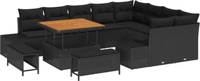 vidaXL Set de canapele pentru grădină cu pernă 12 pcs Negru poliratan