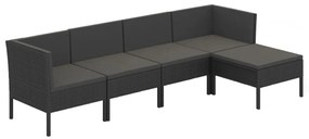 3094381 vidaXL Set mobilier de grădină cu perne, 5 piese, negru, poliratan