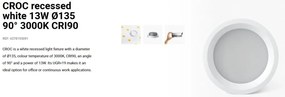 Spot LED incastrabil CROC IP44 recessed white 13W 13,5cm 90 grade 3000K CRI90