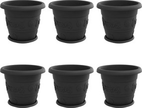 vidaXL Ghivece pentru plante 6 pcs Negru Ø 26 x 21.5 cm Plastic
