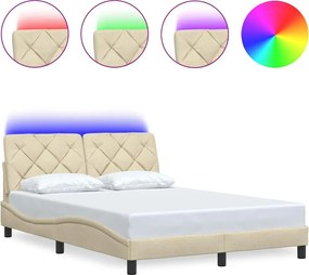 vidaXL Cadru de pat cu LED fără saltea cremă 140x190 cm țesătură