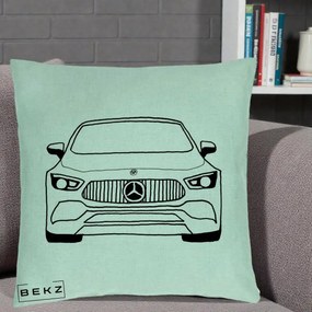 Perna Personalizata Mercedes-Benz Fata Linie, 40x40 cm, Verde Menta, Husa Detasabila, Perna Inclusa, BEKZ®