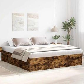 vidaXL Cadru pat, stejar afumat, 180x200 cm, Super King Size