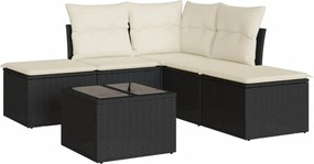 vidaXL Set mobilier de grădină cu perne, 6 piese, negru, poliratan