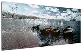 Tablou - Bărci de lemn pe lac (120x50 cm)