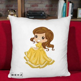 Perna Decorativa Printesa Bella Rochie Aurie, 40x40 cm, Alb Pufos, Husa Detasabila, Perna Inclusa, BEKZ®