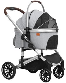 PawHut Hundewagen 3 în 1 Hundebuggy pliabil pentru pisici până la 10 kg Katzenbuggy cu pernă, suport pentru băuturi Gri deschis | Aosom Romania