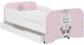 Pat roz pentru fete, cu panda 140 x 70 cm