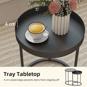 HOMCOM Set de 2 Măsuțe de Cafea în Stil Industrial, din Lemn și Metal, Ø42x54 cm și Ø36.5x48.5 cm, Gri și Negru | Aosom Romania