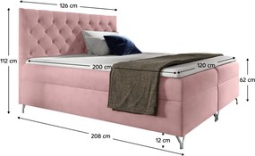 Pat cu boxspring, 120x200, ţesătură roz Velvet, GULIETTE + cadou