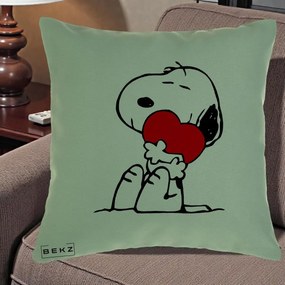 Perna Personalizata Snoopy cu Inima, 40x40 cm, Verde, Husa Detasabila, Perna Inclusa, BEKZ®